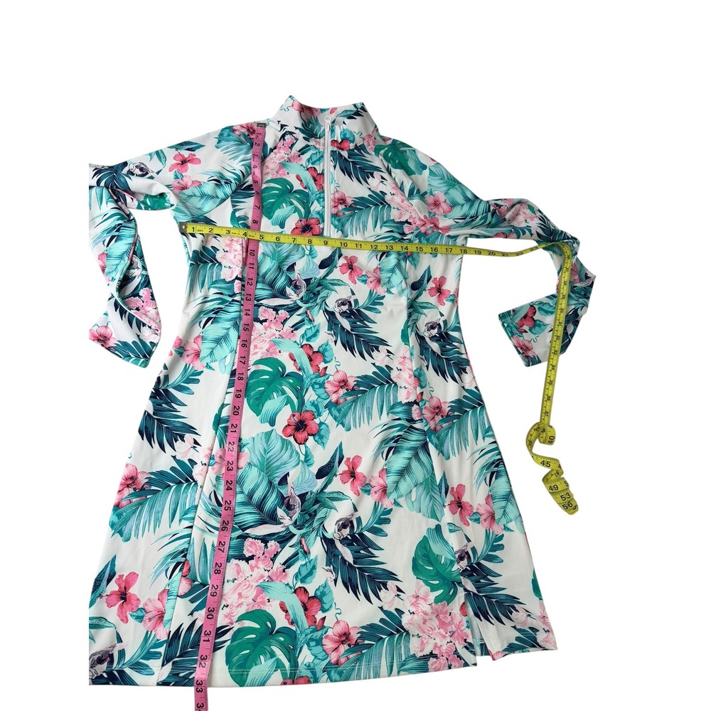 Tommy Bahama Golf & Tennis Dress Womens Medium Tropical Floral Quarter Zip Teal - Picture 4 of 7